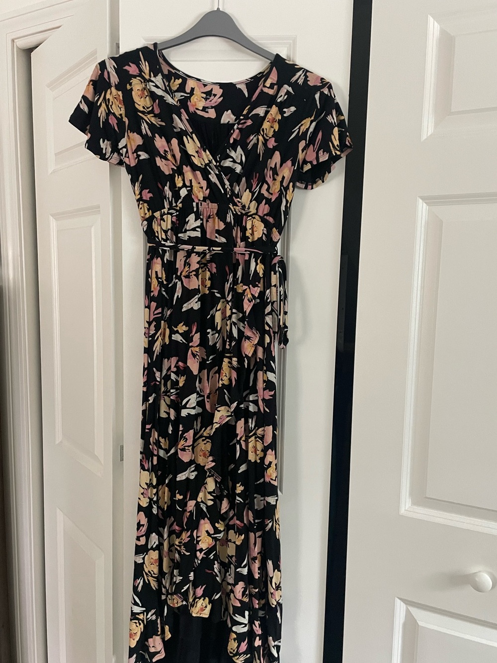 Isabel Maternity Black Floral Wrap Maxi Dress